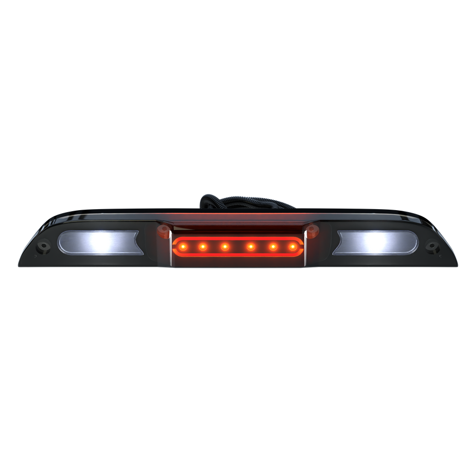 Ford 21-24 F150 & 21-24 SUPERDUTY F250/350/450/550 & 21-24 Ranger & Maverick 21-24 - ULTRA HIGH POWER Red LED 3rd Brake Light Kit w/ ULTRA HIGH POWER CREE XML White LED Cargo Lights (Replaces both LED & Non-LED 3rd Brake Light - ATTN: DOES NOT FIT Models which include Cargo Bed Camera in OEM 3rd Brake Light) - Smoked Lens