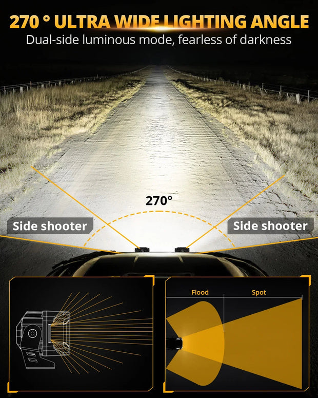 V-MAX Series | 4 Inch 72W 6960LM Spot Beam Side Shooter LED Rectangular Pod Lights with Amber DRL