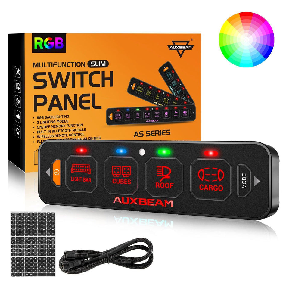 AS Series 4/6/8 Gang RGB Slim Switch Panel with APP&Remote Control, Toggle/ Momentary/ Pulsed Mode Supported(One-Sided Outlet)