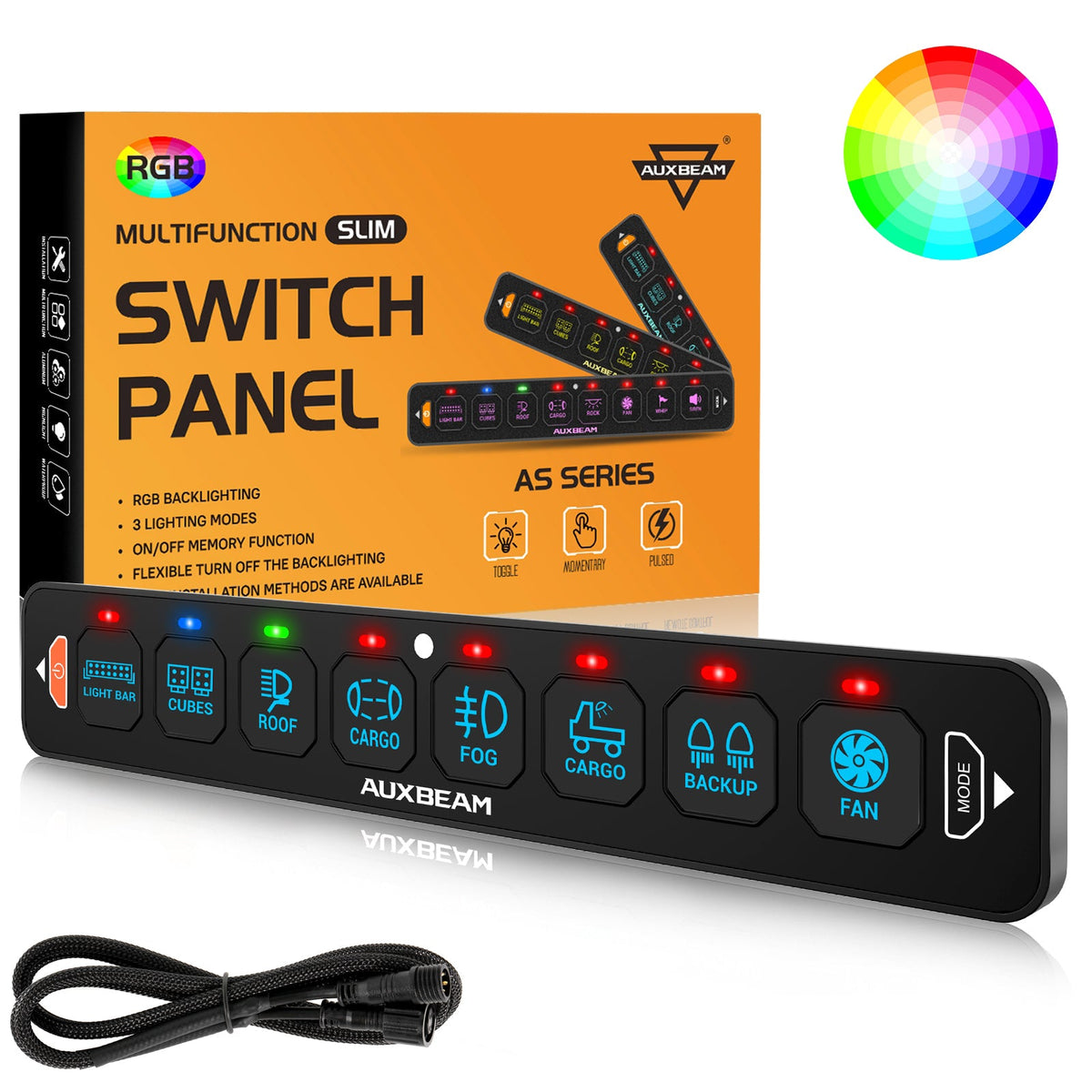AS Series 4/6/8 Gang RGB Slim Switch Panel with APP&Remote Control, Toggle/ Momentary/ Pulsed Mode Supported(One-Sided Outlet)