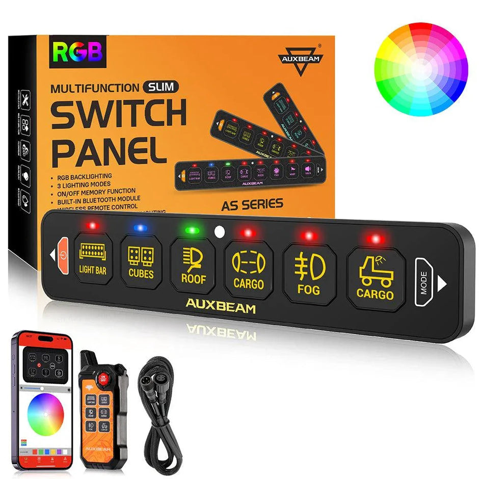 AS Series 4/6/8 Gang RGB Slim Switch Panel with APP&Remote Control, Toggle/ Momentary/ Pulsed Mode Supported(One-Sided Outlet)