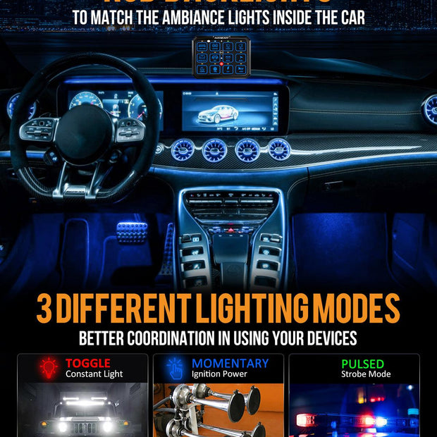 RB120 RGB Switch Panel, Toggle/ Momentary/ Pulsed Mode Supported (Two-Sided Outlet)