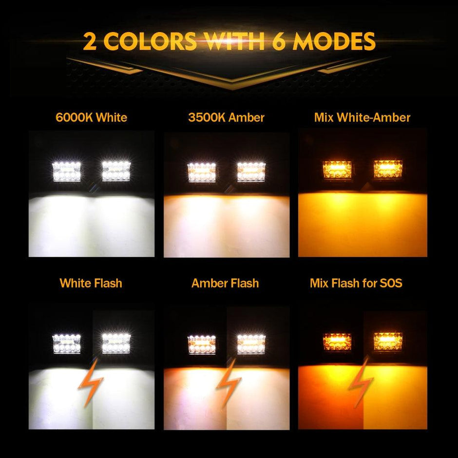 4 Inch 6 Modes White&Amber LED Working Light LED Pods with Dual A-Pillar Mounting Bracket For Ford Bronco 2/4 Door 2021 2022