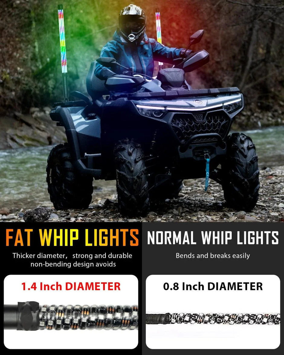 2.2 FT New LED RGB Whip Lights with Turn Signal & Brake Light, Bluetooth APP/ Remote Control