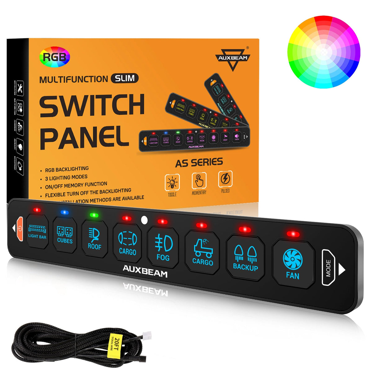 AS Series 4/6/8 Gang RGB Slim Switch Panel with APP&Remote Control, Toggle/ Momentary/ Pulsed Mode Supported(One-Sided Outlet)