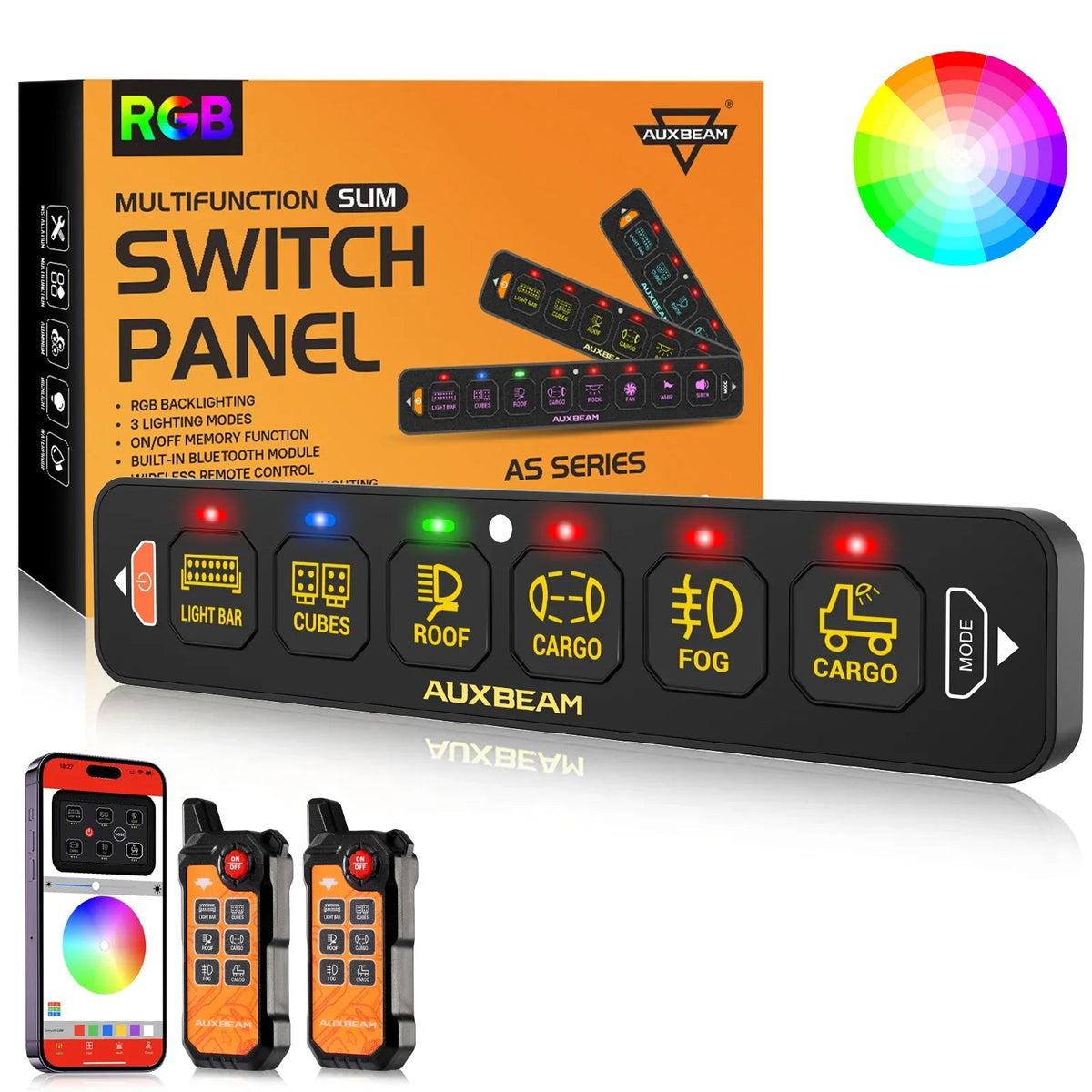 AS Series 4/6/8 Gang RGB Slim Switch Panel with APP&Remote Control, Toggle/ Momentary/ Pulsed Mode Supported(One-Sided Outlet)