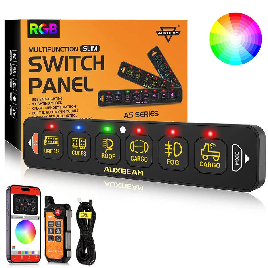 AS Series 4/6/8 Gang RGB Slim Switch Panel with APP&Remote Control, Toggle/ Momentary/ Pulsed Mode Supported(One-Sided Outlet)
