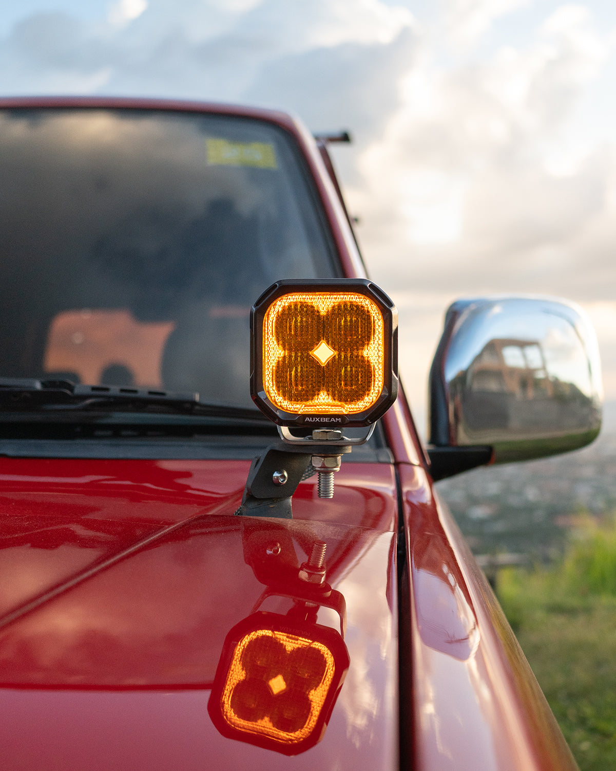 Color Play Series 3 Inch 100W Flood LED Pod Lights Off Road Lights with White DRL & Amber Turn Signal Lights