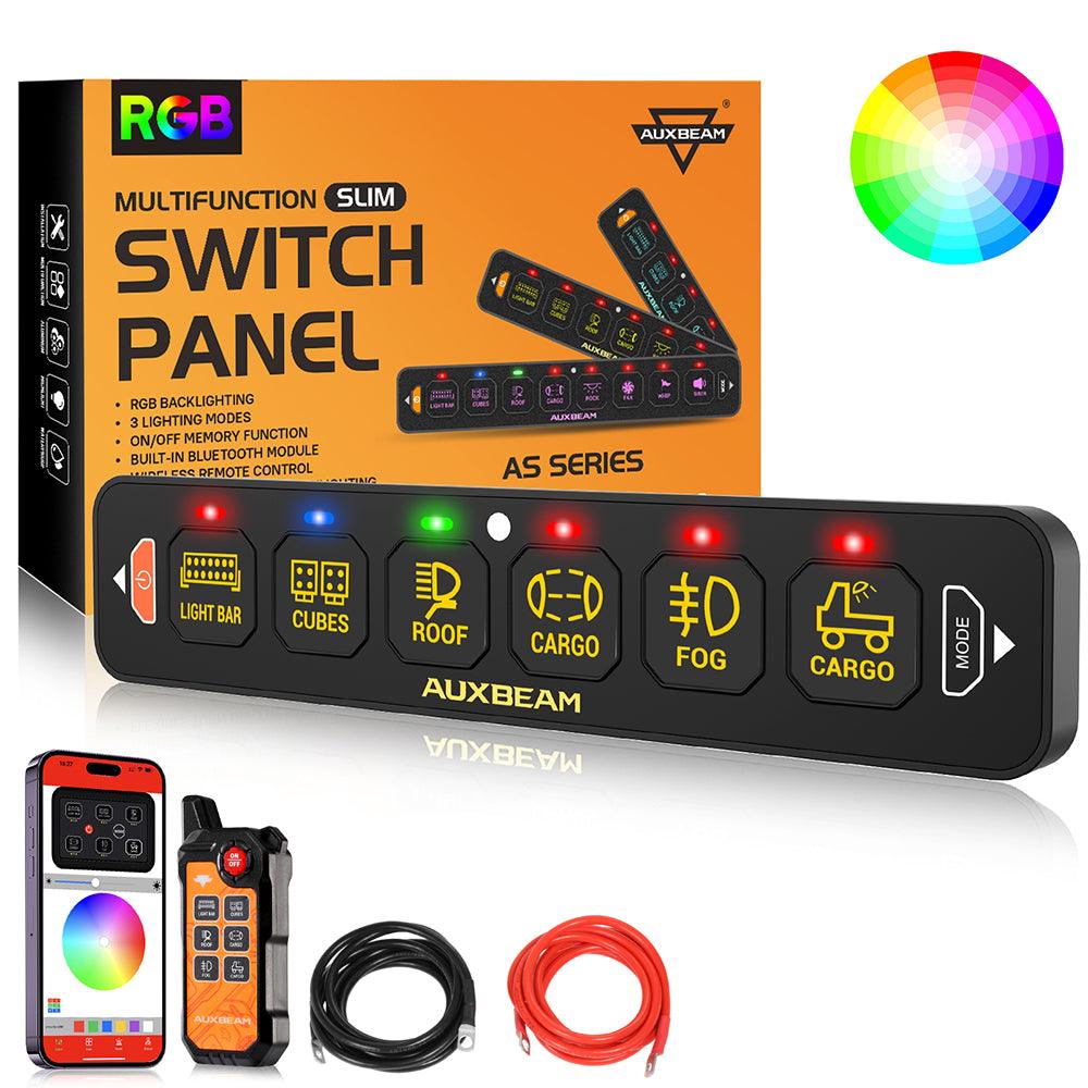 AS Series 4/6/8 Gang RGB Slim Switch Panel with APP&Remote Control, Toggle/ Momentary/ Pulsed Mode Supported(One-Sided Outlet)