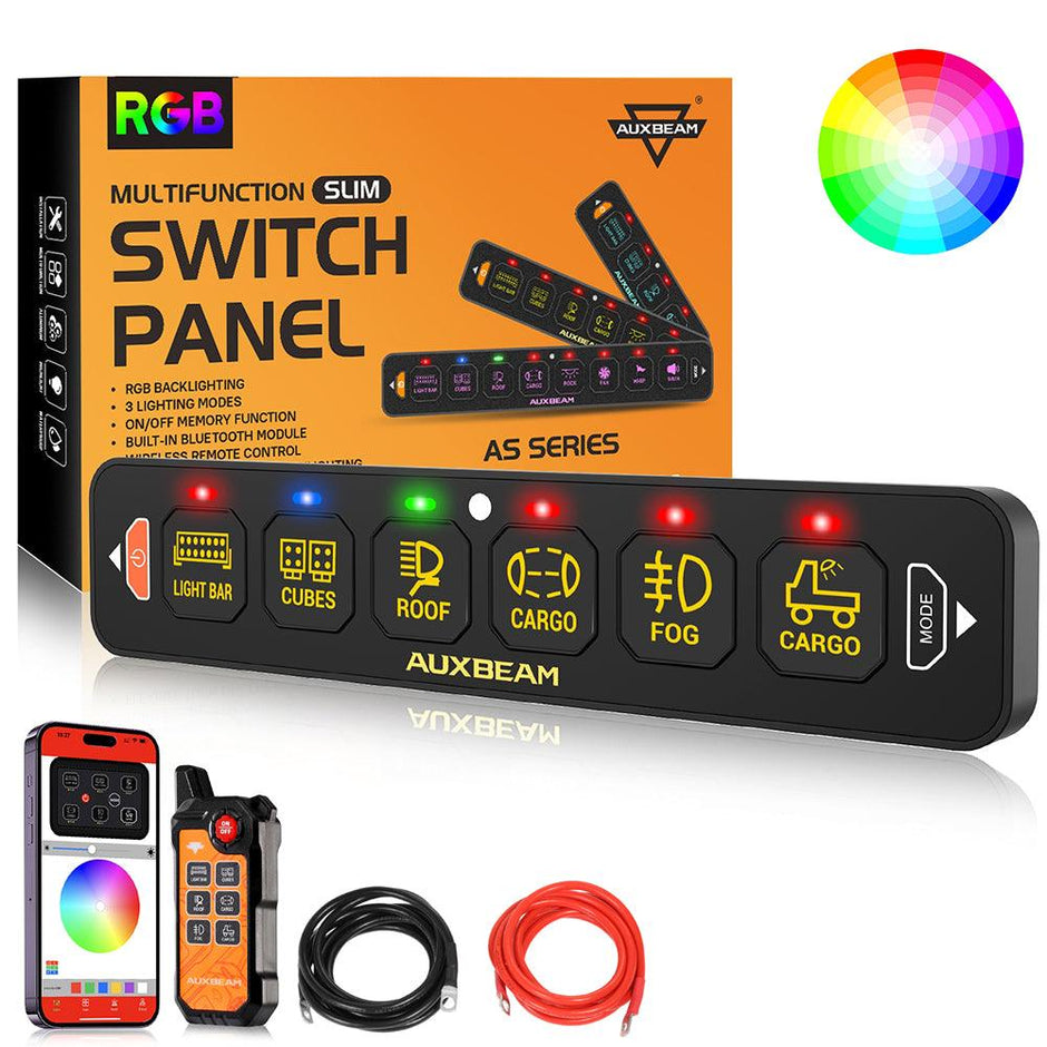 AS Series 4/6/8 Gang RGB Slim Switch Panel with APP&Remote Control, Toggle/ Momentary/ Pulsed Mode Supported(One-Sided Outlet)