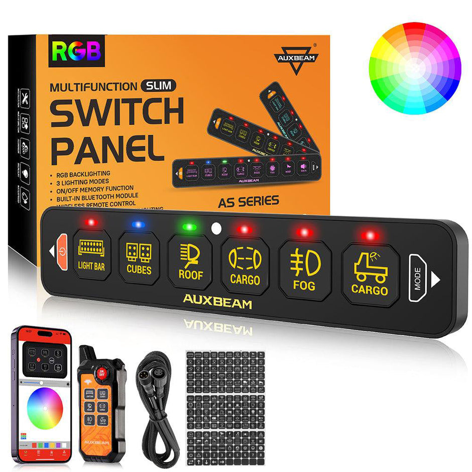 AS Series 4/6/8 Gang RGB Slim Switch Panel with APP&Remote Control, Toggle/ Momentary/ Pulsed Mode Supported(One-Sided Outlet)