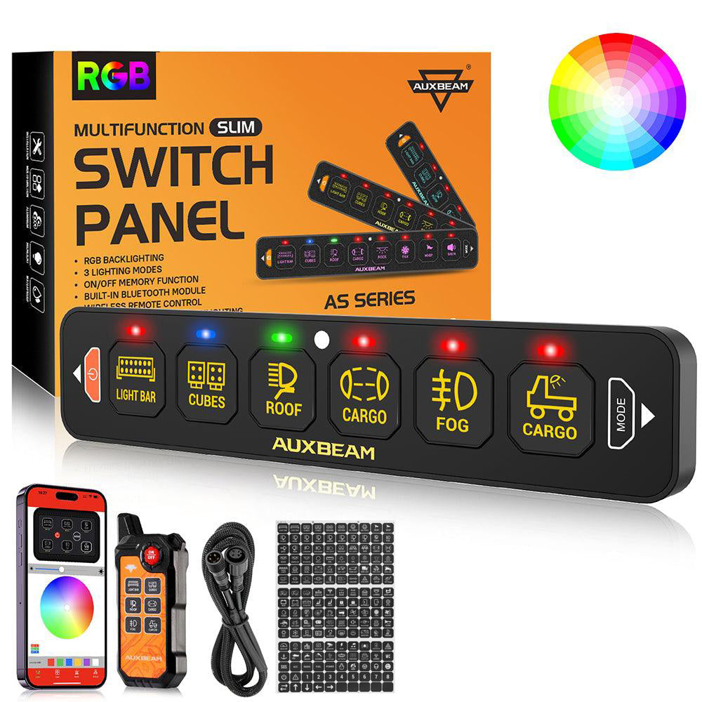 AS-600 RGB Slim Switch Panel with APP&Remote Control, Toggle/ Momentary/ Pulsed Mode Supported(One-Sided Outlet)