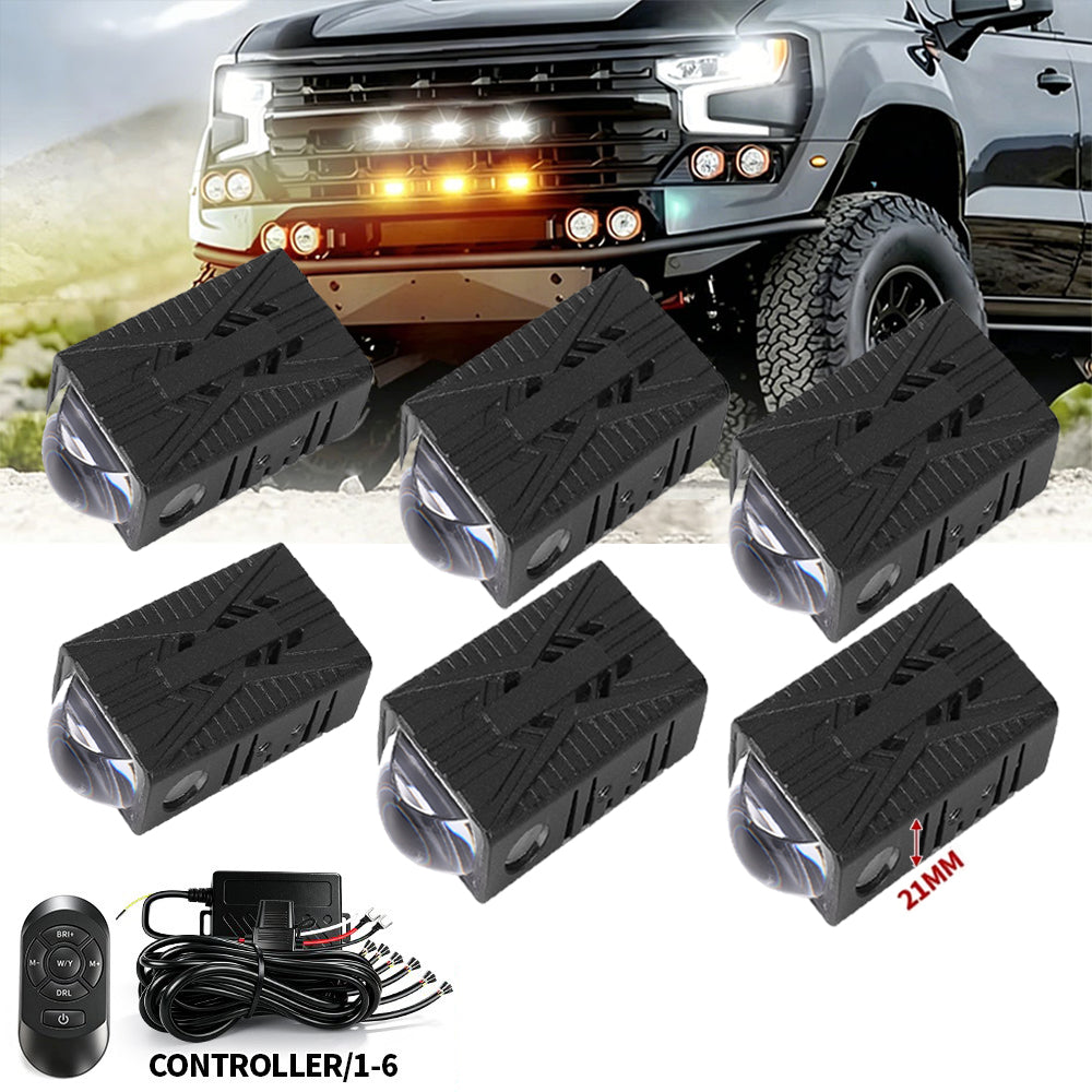 (4pcs/set)Multi-Mode Smart Control Module LED Grille Light Kit 21mm Dual-Color White/Yellow LED System with Custom Brackets for Offroad Truck UTV