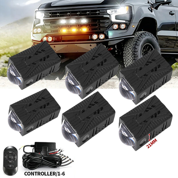 (4pcs/set)Multi-Mode Smart Control Module LED Grille Light Kit 21mm Dual-Color White/Yellow LED System with Custom Brackets for Offroad Truck UTV