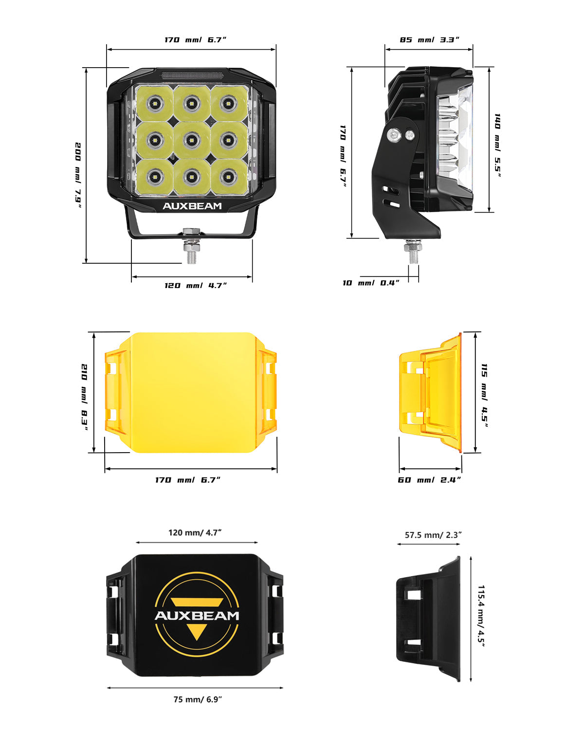V-MAX Series | 7 Inch 228W 26100LM Combo Beam Side Shooter LED Square Pod Lights with Amber DRL&Backlight