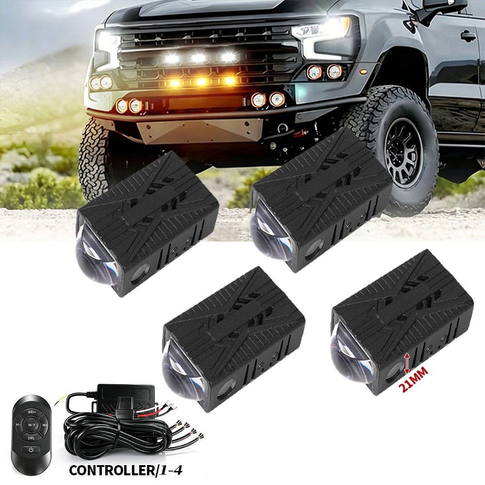 (4pcs/set)Multi-Mode Smart Control Module LED Grille Light Kit 21mm Dual-Color White/Yellow LED System with Custom Brackets for Offroad Truck UTV
