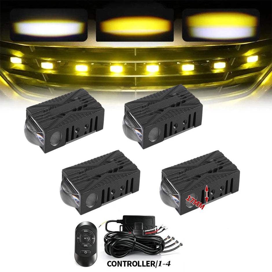 (6pcs/set)Multi-Mode Smart Control Module LED Grille Light Kit 17mm Dual-Color White/Yellow LED System with Custom Brackets