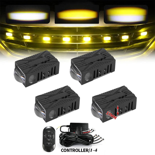 (6pcs/set)Multi-Mode Smart Control Module LED Grille Light Kit 17mm Dual-Color White/Yellow LED System with Custom Brackets