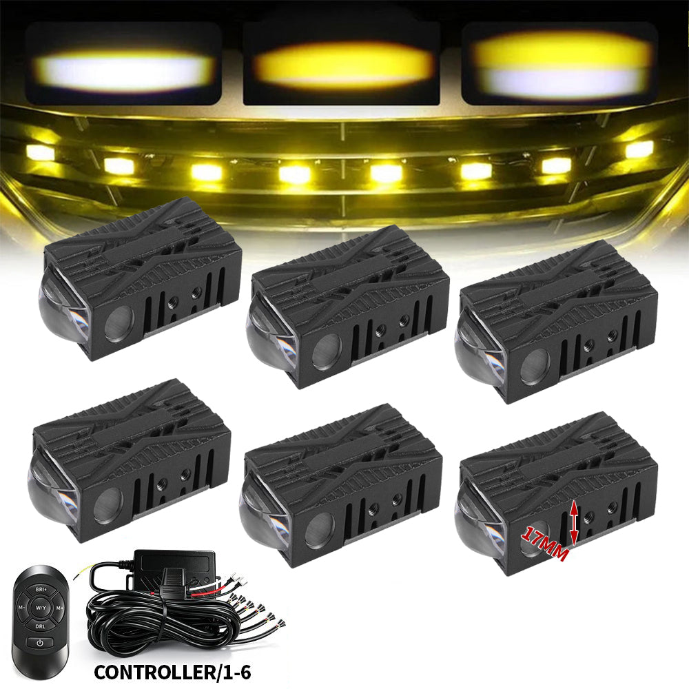 (6pcs/set)Multi-Mode Smart Control Module LED Grille Light Kit 17mm Dual-Color White/Yellow LED System with Custom Brackets