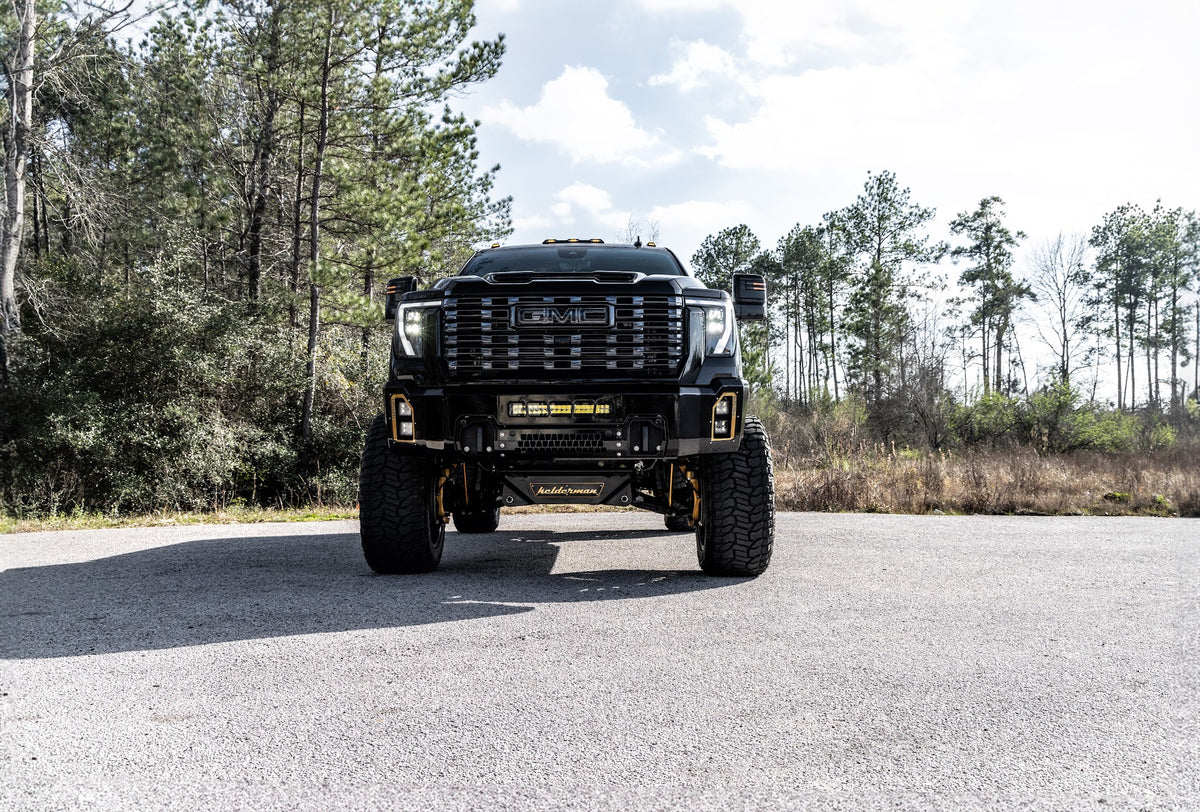 Maverick front bumper on a black 2024+ GMC Sierra HD, front view