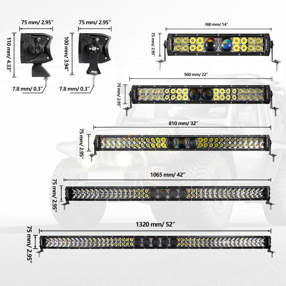 5D-PRO Series 12 Inch/22 Inch/32 Inch/42 Inch/52 Inch Spot LED Light Bar with 5D Projectors