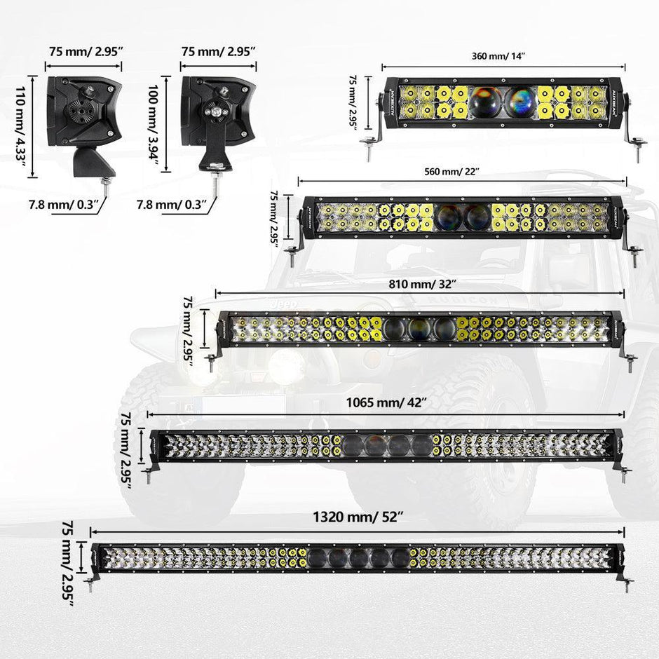 5D-PRO Series 12 Inch/22 Inch/32 Inch/42 Inch/52 Inch Spot LED Light Bar with 5D Projectors
