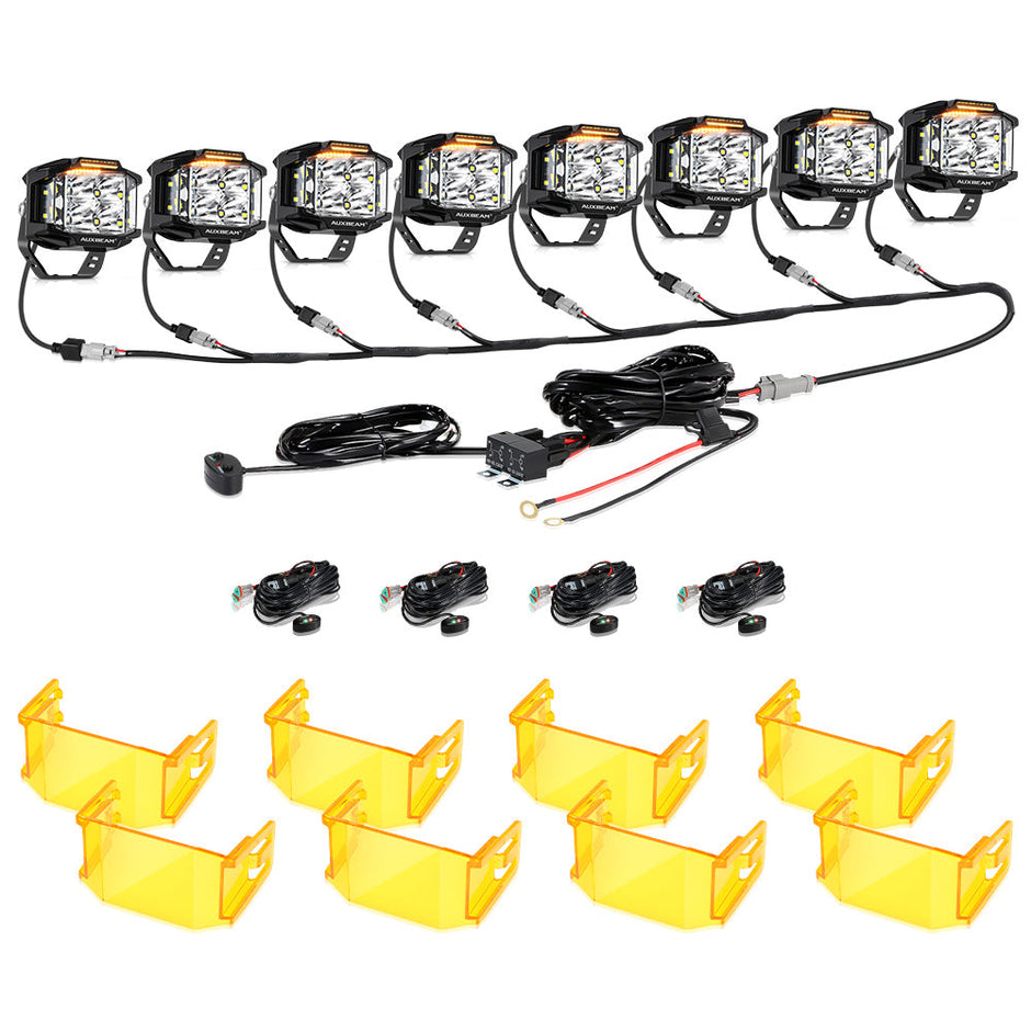 V-MAX Series | 4 Inch 92W 8960LM Combo Beam Side Shooter LED Square Pod Lights with Amber DRL