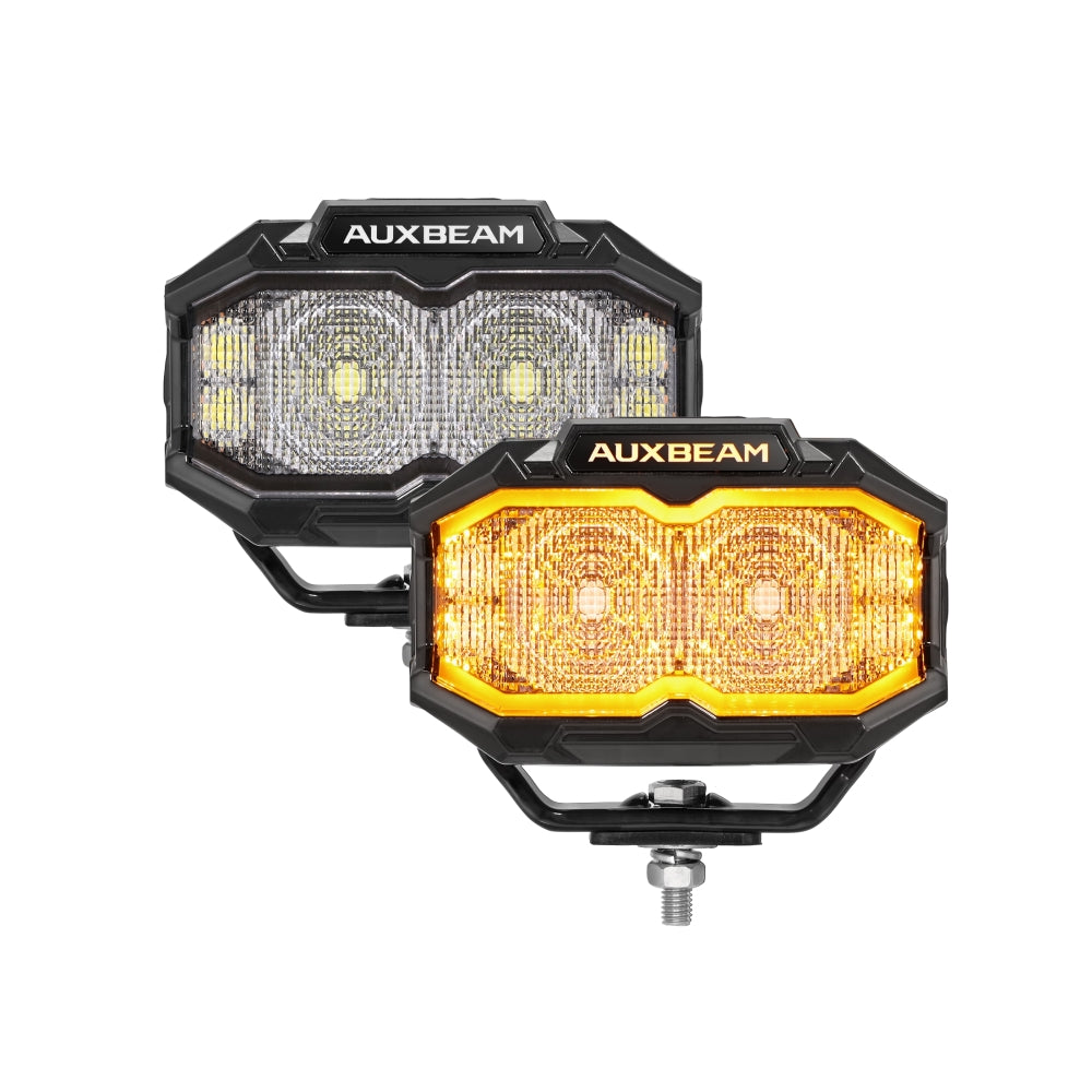 5 Inch Rectangle White Flood with Double Side Anti-Glare LED Pod Lights TIR Lens Side Shooter with Amber Dynamic DRL Ring with Wiring Harness 2 Lead