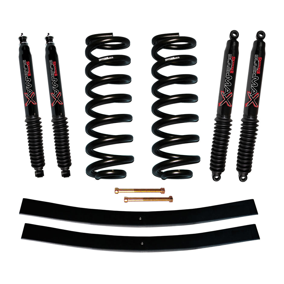 Suspension Lift Kit w/Shock Black MAX Shocks 1.5-2 Inch Lift Incl. Front Coil Springs Rear Add-A-Leafs Skyjacker
