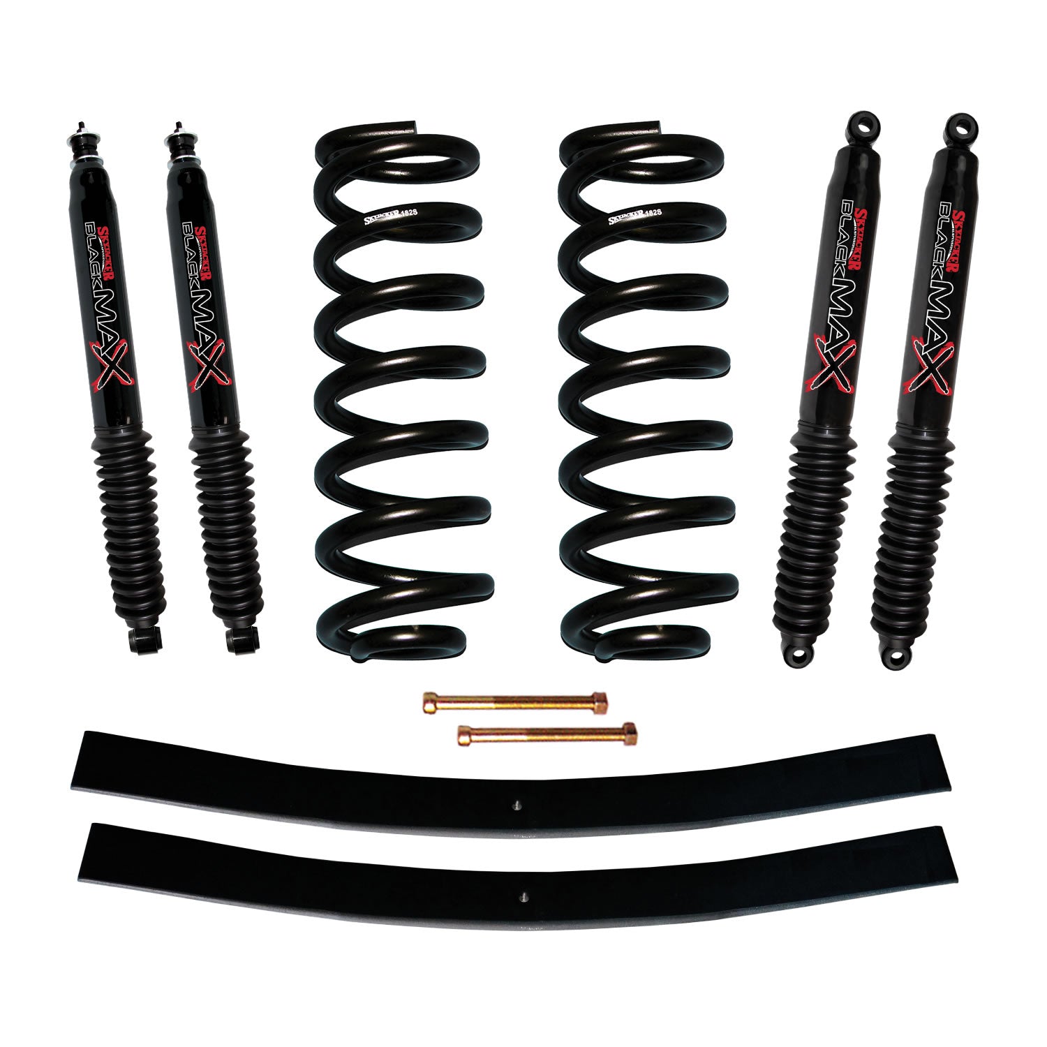 Suspension Lift Kit w/Shock Black MAX Shocks 1.5-2 Inch Lift Incl. Front Coil Springs Rear Add-A-Leafs Skyjacker