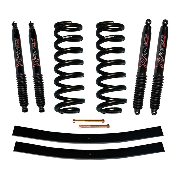 Suspension Lift Kit w/Shock Black MAX Shocks 1.5-2 Inch Lift Incl. Front Coil Springs Rear Add-A-Leafs Skyjacker