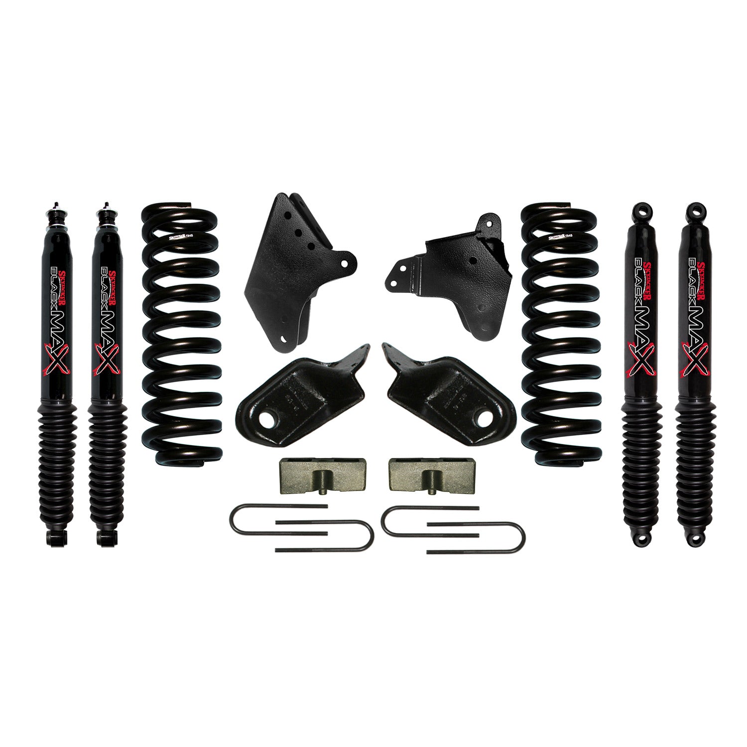 F-150 Suspension Lift Kit 80-96 Ford F-150 w/Shock Black MAX Shocks 4 Inch Lift Incl. Front Coil Springs Brackets Rear U Bolt Kit Rear Blocks Skyjacker