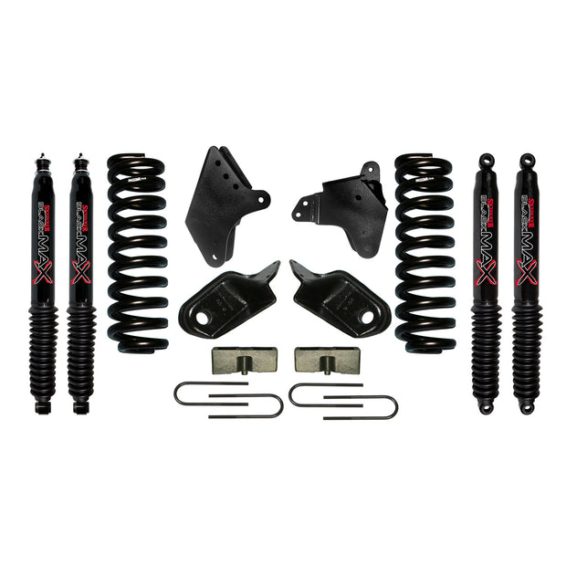 F-150 Suspension Lift Kit 80-96 Ford F-150 w/Shock Black MAX Shocks 4 Inch Lift Incl. Front Coil Springs Brackets Rear U Bolt Kit Rear Blocks Skyjacker