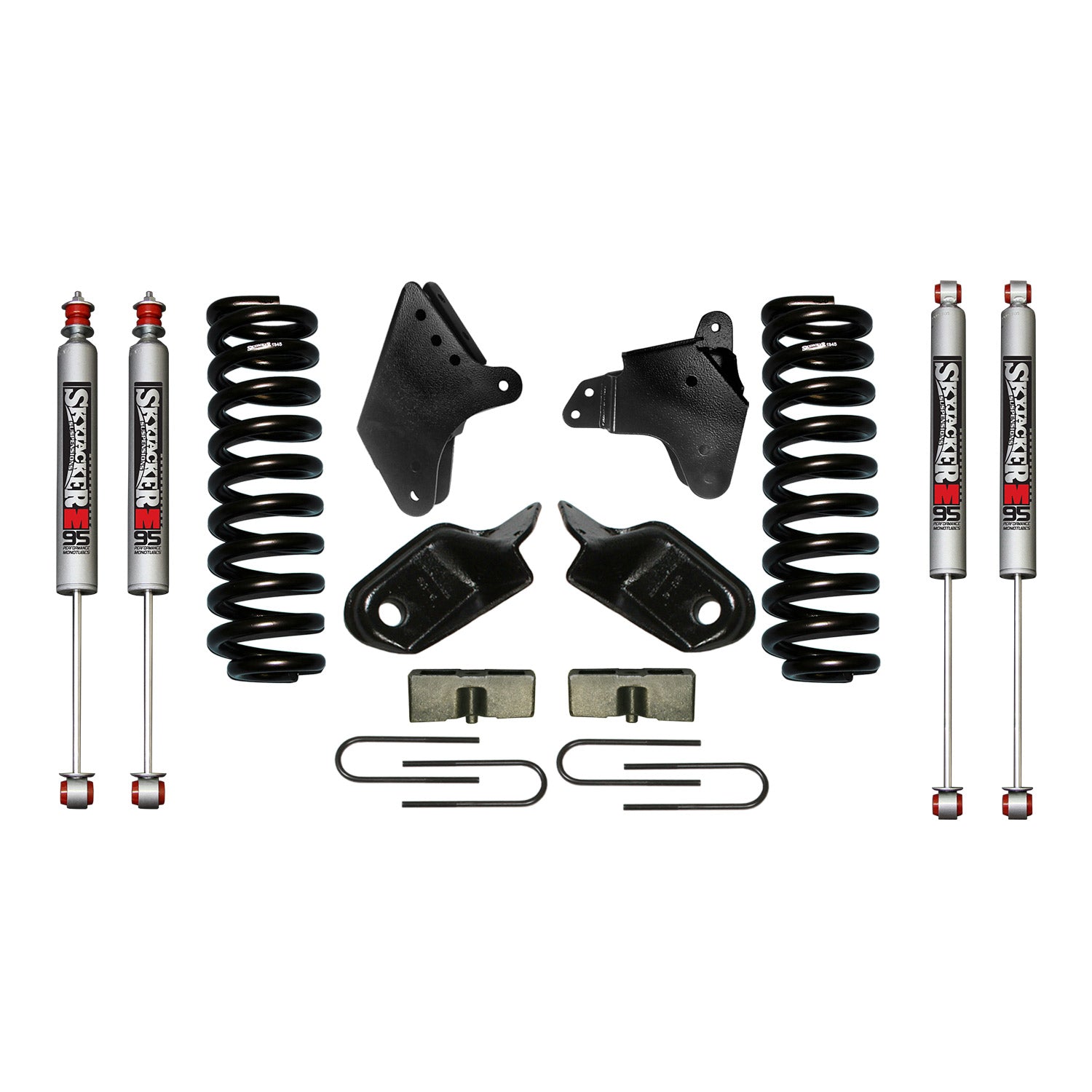 F-150 Suspension Lift Kit 80-96 Ford F-150 w/Shock M95 Performance Shocks 4 Inch Lift Incl. Front Coil Springs Brackets Rear U Bolt Kit Rear Blocks Skyjacker