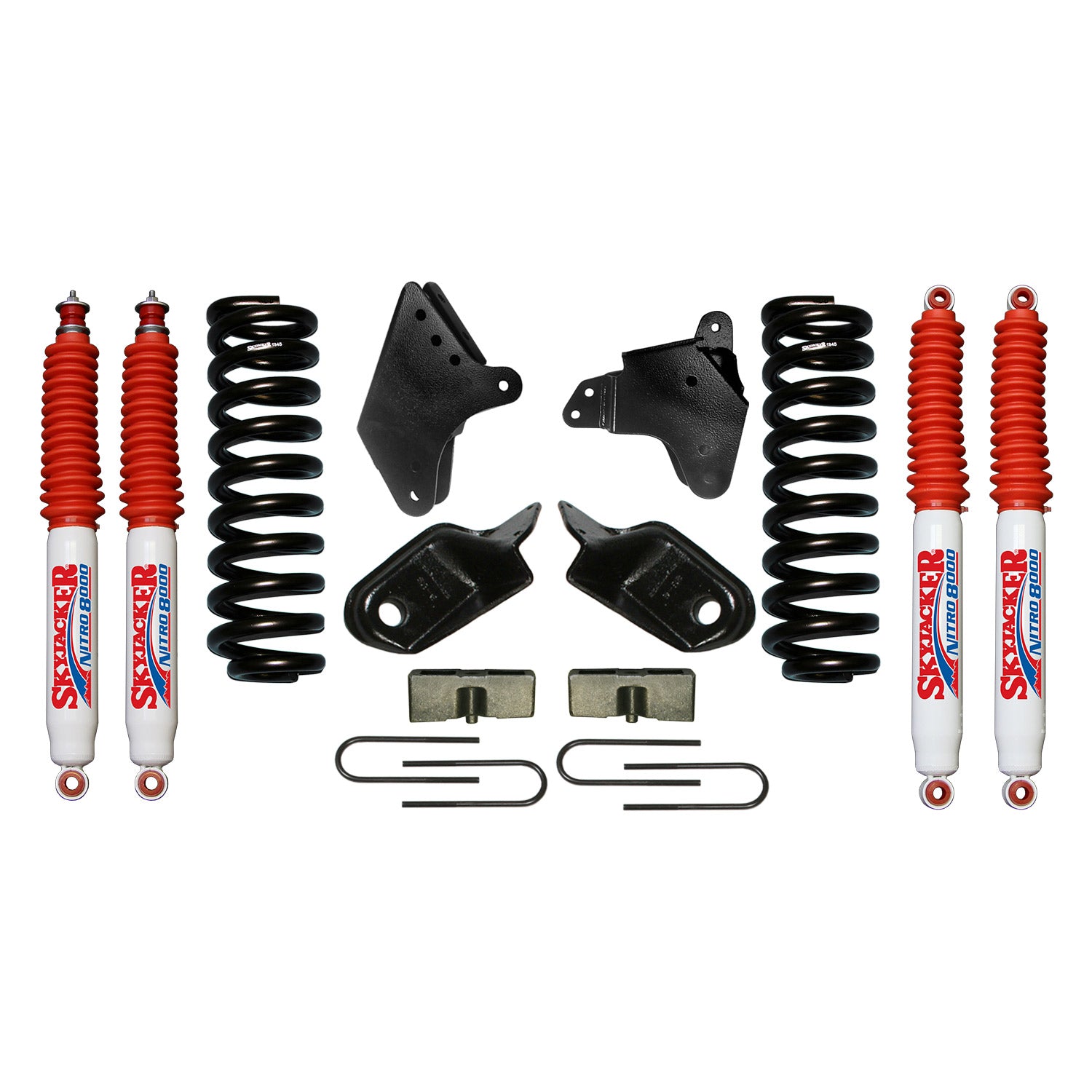 F-150 Suspension Lift Kit 80-96 Ford F-150 w/Shock Nitro Shocks 4 Inch Lift Incl. Front Coil Springs Brackets Rear U Bolt Kit Rear Blocks Skyjacker