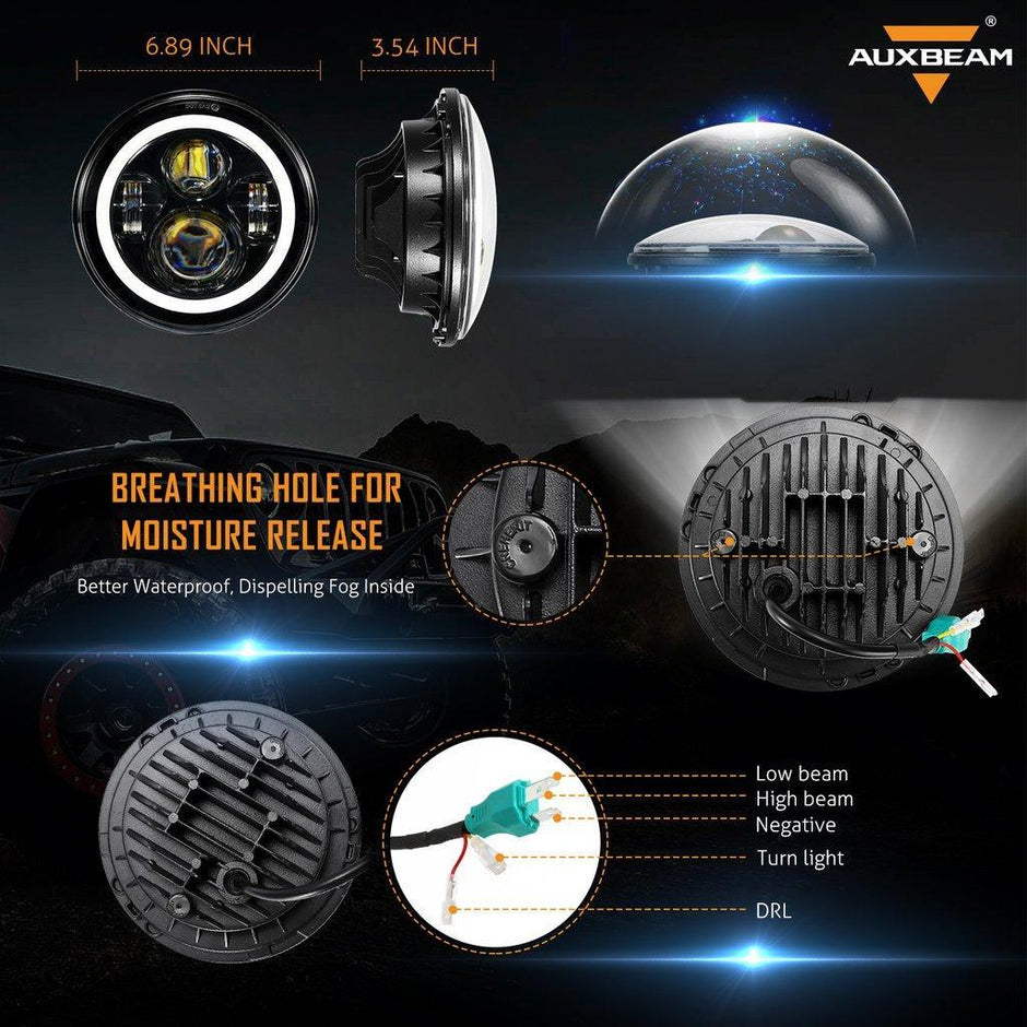 7'' LED Halo Headlights & 4'' 30W LED Fog Lights With White DRL with Amber Turn Signal For Jeep Wrangler2007-2018 JK