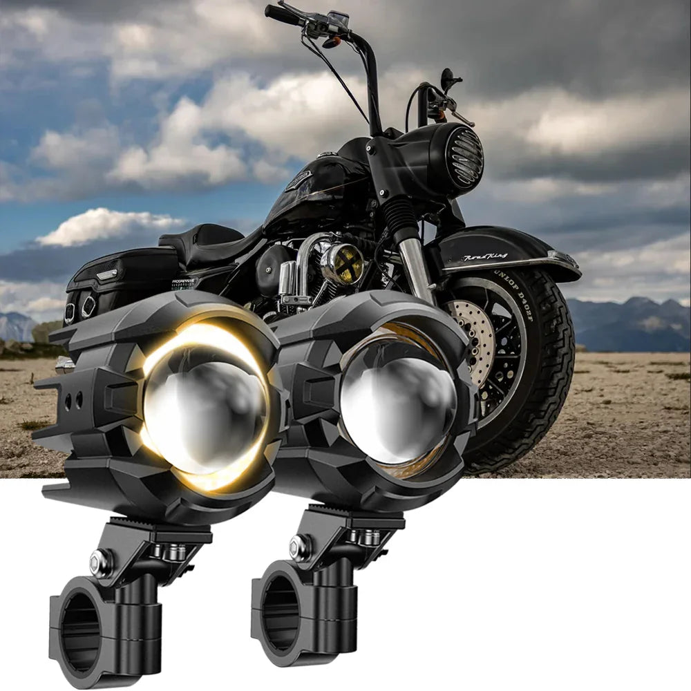 (2pcs/set)3 Inch Motorcycle LED Spotlight Bi-LED Projector Lens Headlight 120W Dual Color Switchback LED Work Light 3+5 Light Modes for Motorcycle SUV ATV Trucks(MT8S)