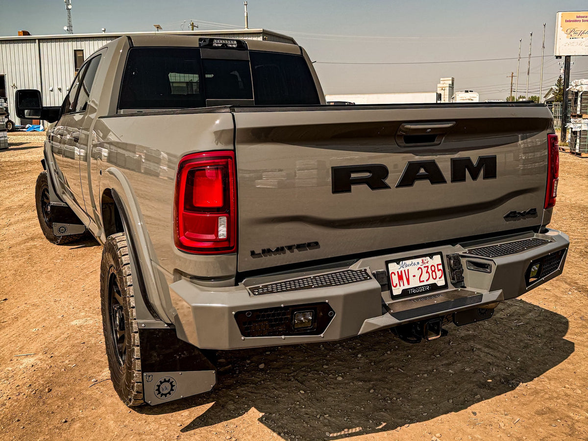Maverick rear bumper on a 2026 Ram 3500, shown in a custom ceramic colour (ships in black powder coat)