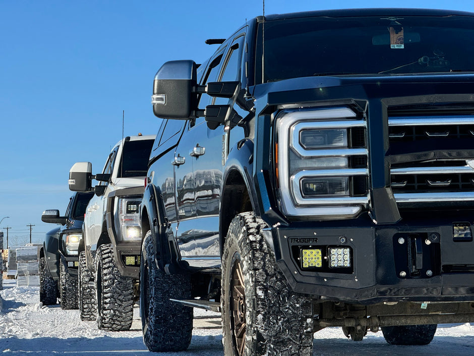 Maverick Grill Guard front bumper in black powder coat on a 2023+ Ford Super Duty
