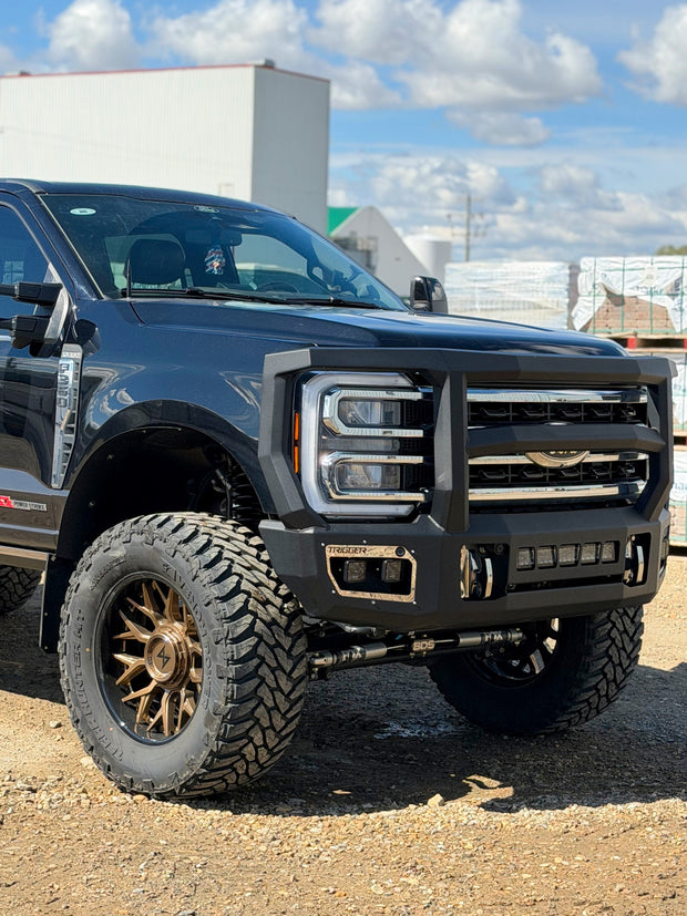 Maverick Grill Guard front bumper with cross bar on a 2023+ Ford F-350 in black powder coat
