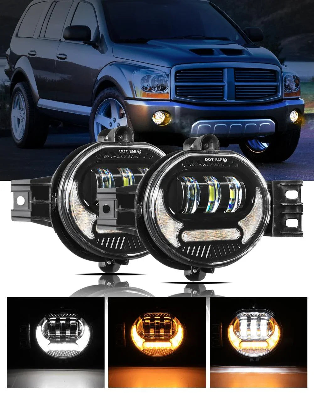 (2PCS/SET) LED FOG LIGHT ASSEMBLY W/ DRL+ TURN SIGNAL LIGHT FOR DODGE RAM 1500 2002-2008, DODGE RAM 2500/3500 2003-2009(BLACK)