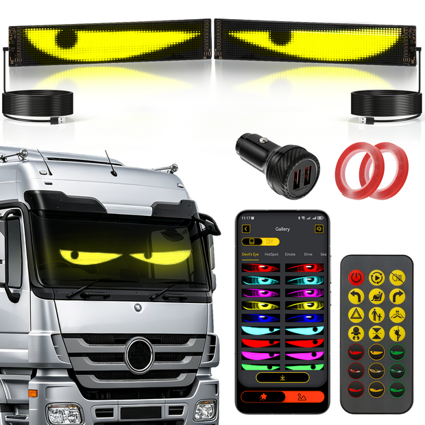 Two-Pack Devil's Eye Atmosphere Light Flexible Programmable USB APP Control Car LED Screen 23.42x4.72in for Windshield Decoration