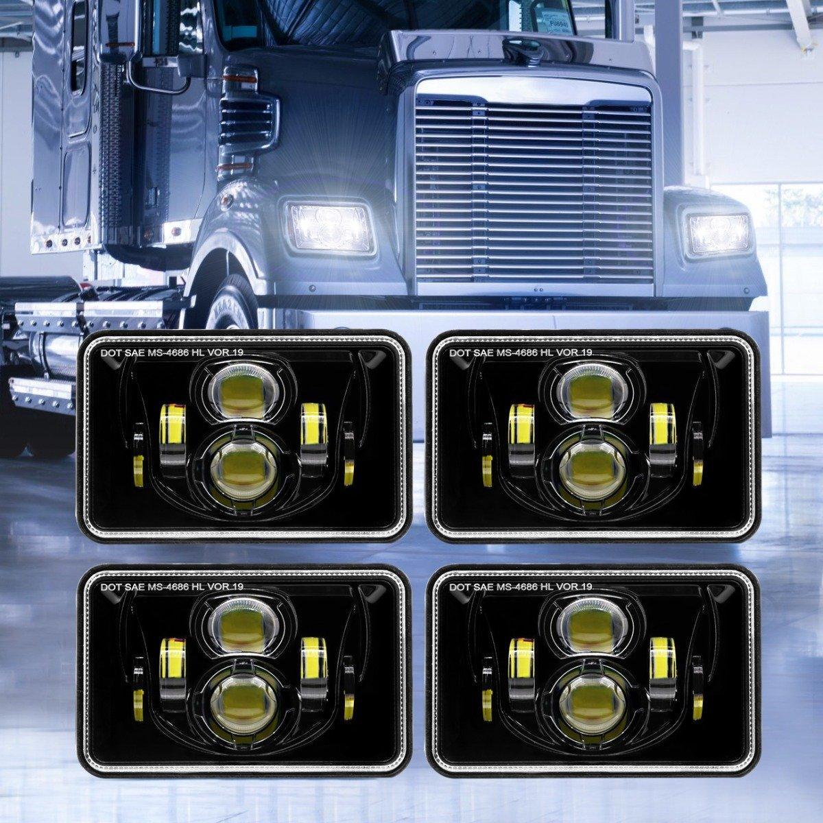 (4pcs/set) 4X6 Inch 55W Rectangular Hi-Lo Beam LED Headlight (H4 Plug)