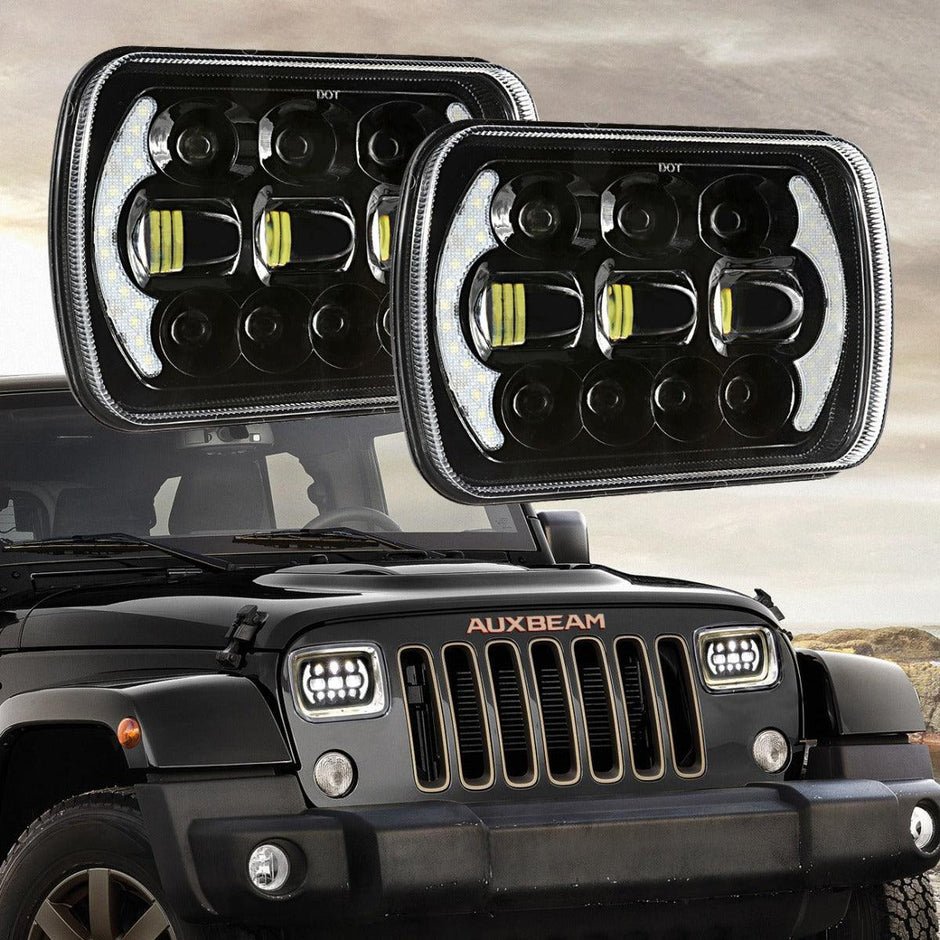 (2pcs/set) 130W 7x6 LED Headlight with DRL for Jeep Wrangler YJ XJ MJ/ Ford/ Savana/ Trucks Chrome)