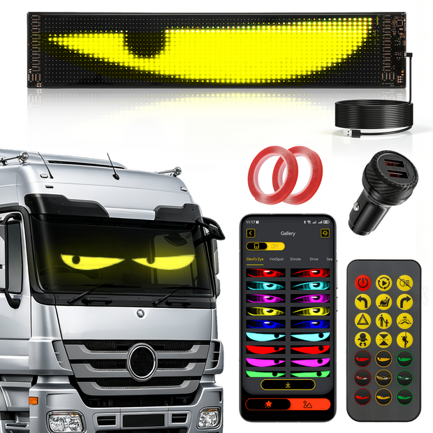 Single Pack Devil's Eye Atmosphere Light Flexible Programmable USB APP Control Car LED Screen 23.42x4.72in for Windshield Decoration