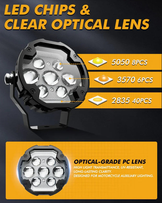 (2pcs/set)4.2 Inch Motorcycle Auxiliary LED Spotlight, 72W AX7 Series Dual Color Switchback Driving Fog Light with 3+4 Modes For Motorcycle Jeep SUV ATV Truck