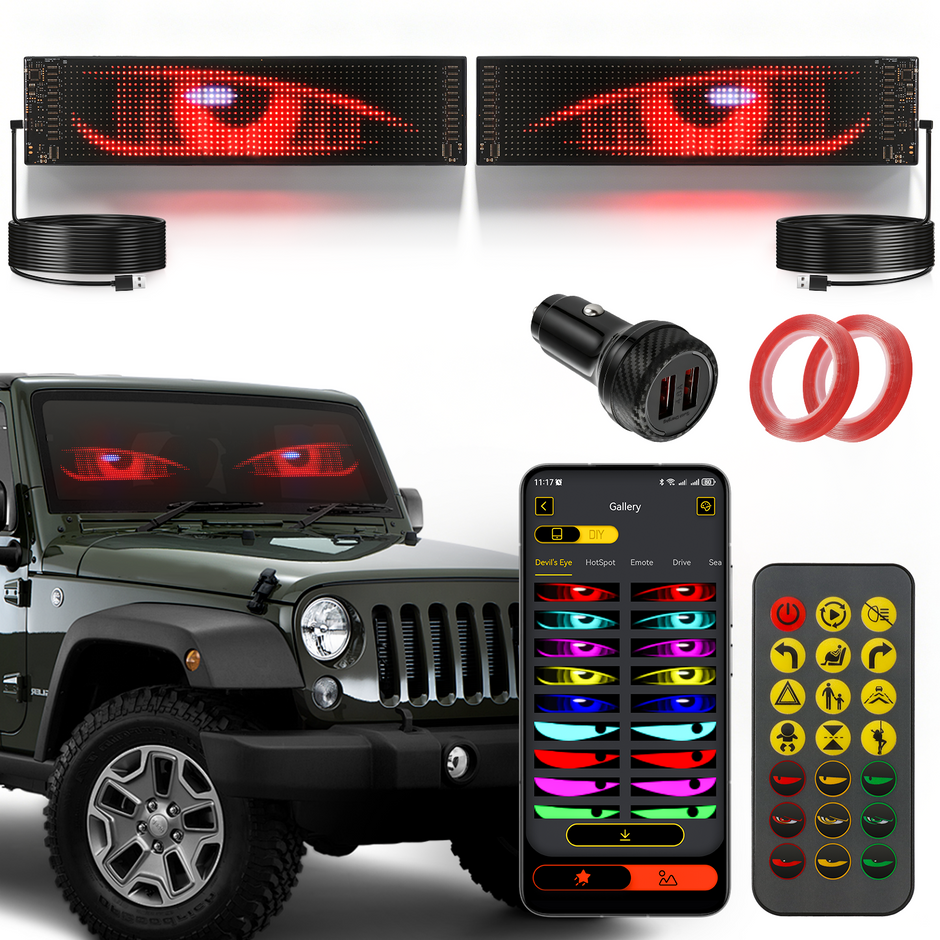 Two-Pack LED Flexible Programmable Car Screen Light USB APP Control Devil's Eye Atmosphere 14.72x3.62in for Windshield Decoration