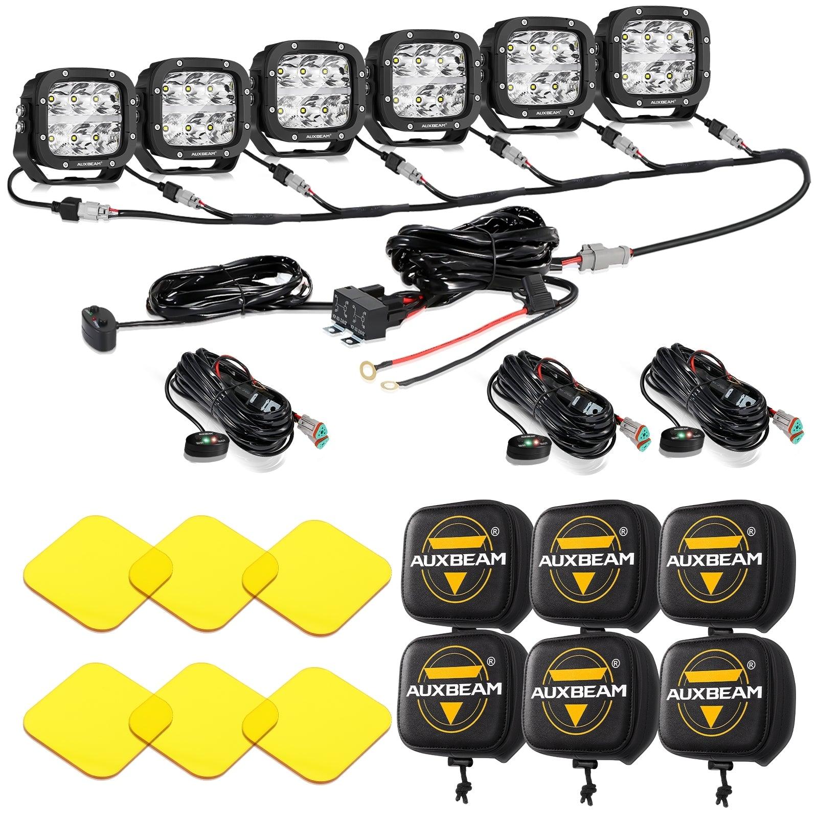 6/8Pcs 5 Inch 132W Amber DRL LED Pod Lights with Power Harness