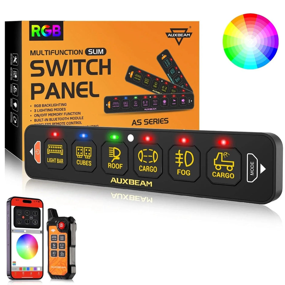 AS Series 6 Gang (AS-600) RGB Slim Switch Panel with APP&Remote Control, Toggle/ Momentary/ Pulsed Mode Supported(One-Sided Outlet)