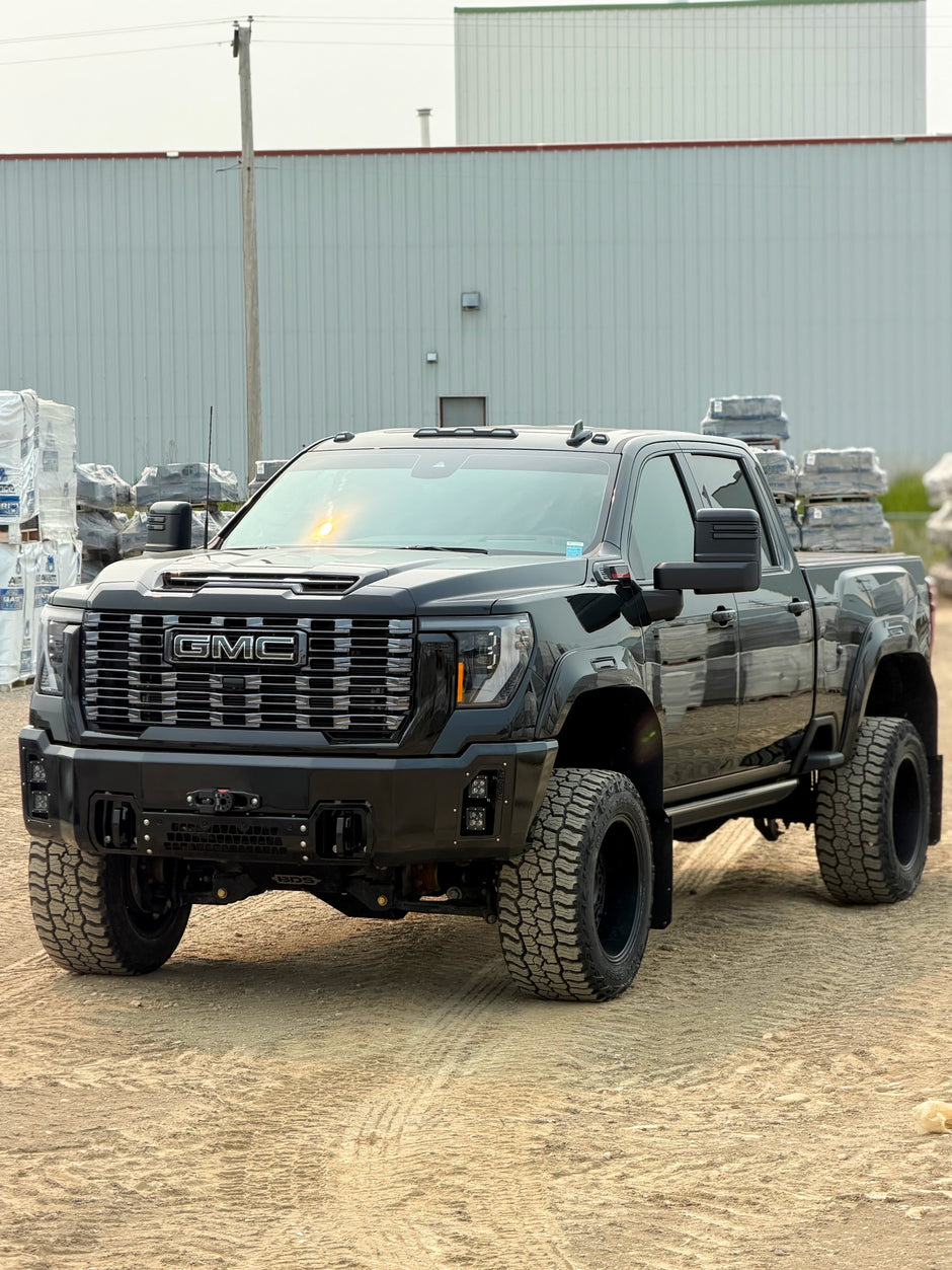 Maverick front base bumper on a 2024+ GMC Sierra HD in black powder coat